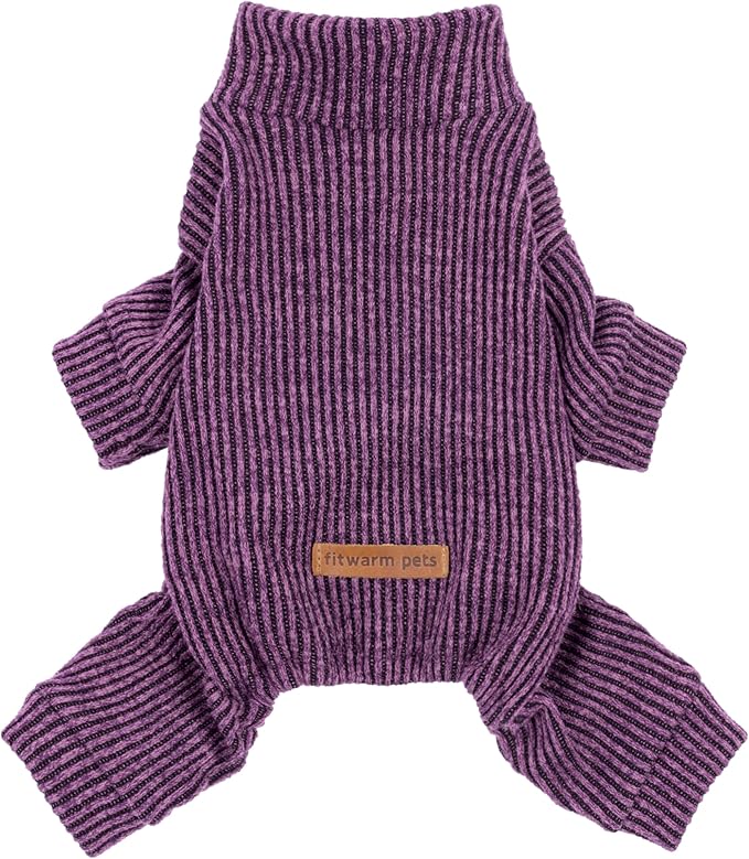 Fitwarm Mock Neck Knitted Dog Pajamas, Warm Winter Clothes for Small Dogs Boy Girl, Pet Onesie, Purple, Medium