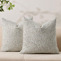 Decorative Couch Throw Pillow Covers 18x18 Set of 2 Cream Gray Striped Soft Wool Pillow Covers Neutral Textured Boho Cushion Covers for Modern Farmhouse Sofa Bedroom Living Room Decor SY012-B18