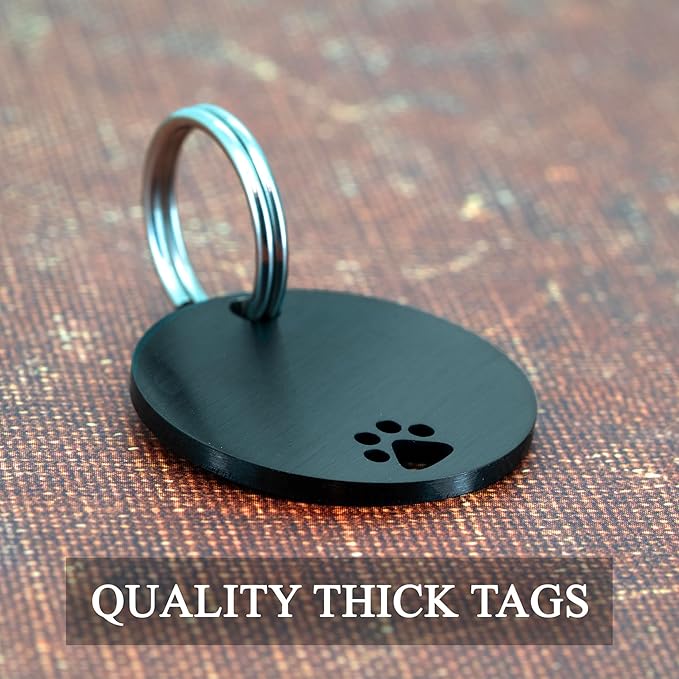 Ultra Joys Dog Tags Personalized for Pets - Hollow Paw Custom Pet ID Tag - Engraved Dog Tag for Small, Large Dogs - Large Round in Black