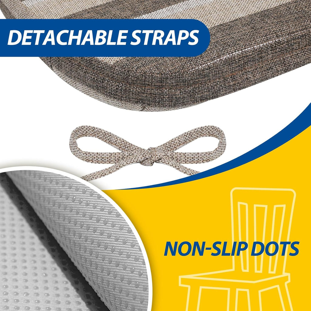 AAAAAcessories D-Shaped Chair Cushions, 2" Thick Dining Chair Pads with Ties and Removable, Machine-Washable Cover, 17" x 16", Set of 8, Boldstripes Chocolate/Beige