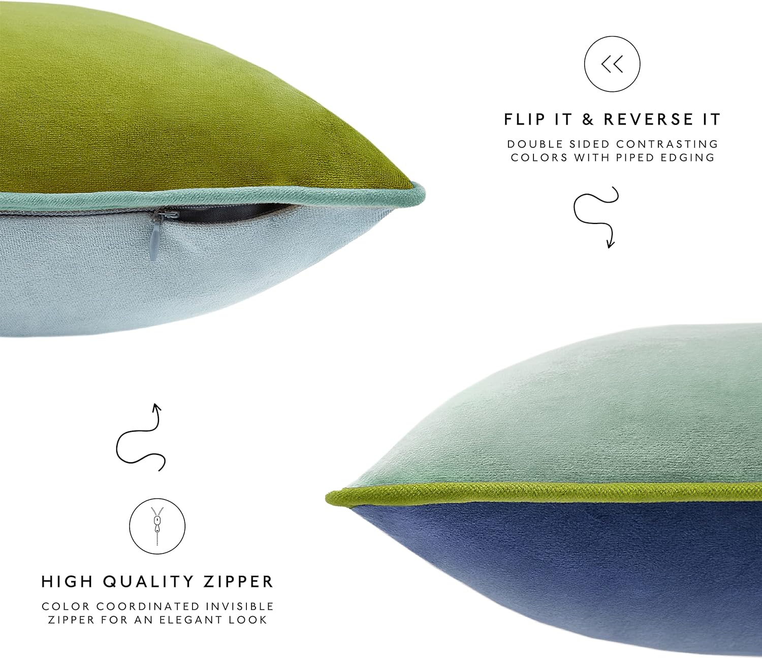 MONDAY MOOSE Decorative Throw Pillow Covers Cushion Cases, Set of 4 Soft Velvet Modern Double-Sided Designs, Mix and Match for Home Decor, Pillow Inserts Not Included (18x18 inch, Green/Blue)