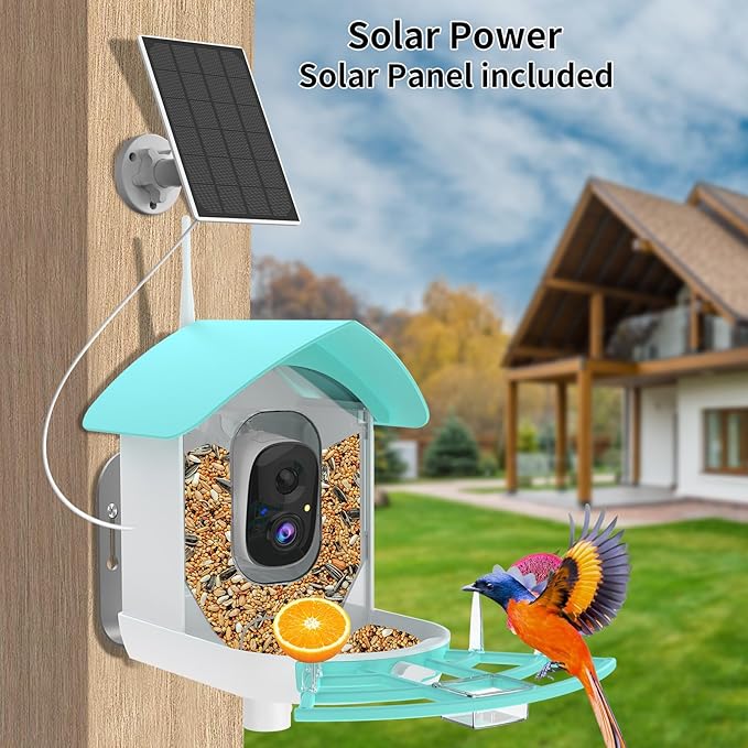 Bird Feeder with Camera, Auto Capture Wiress Bird Feeder Camera, AI Identify Bird Breed,FHD Waterproof Outdoor Bird Watching Camera,Solar-Powered, for Garden,Yard,Park,Ideal Gift for Mom and Dad,Blue