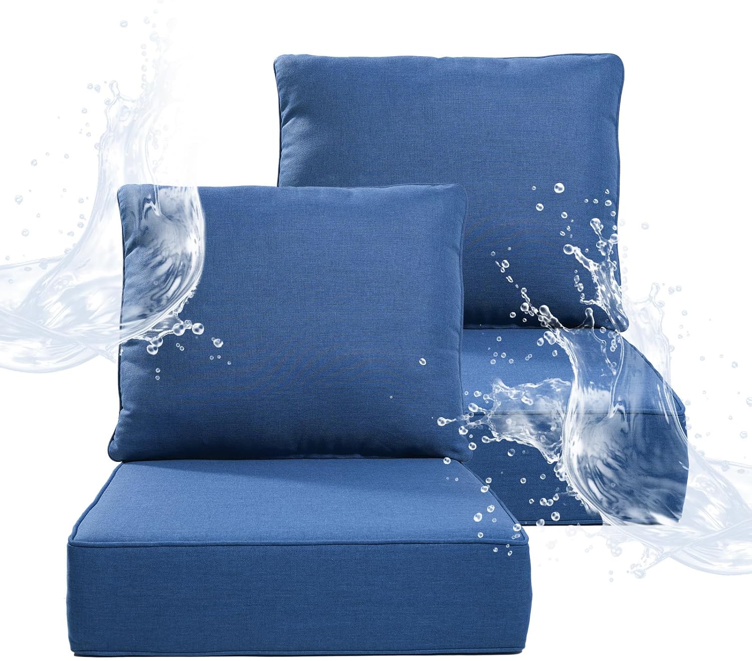 6" Thicker Outdoor Chair Cushion 2 Sets - 24" *24" *6" Waterproof Patio Furniture Cushions with Removable Cover, 28D High Density Sponge Filling Thicken Outdoor Patio Cushions - Blue
