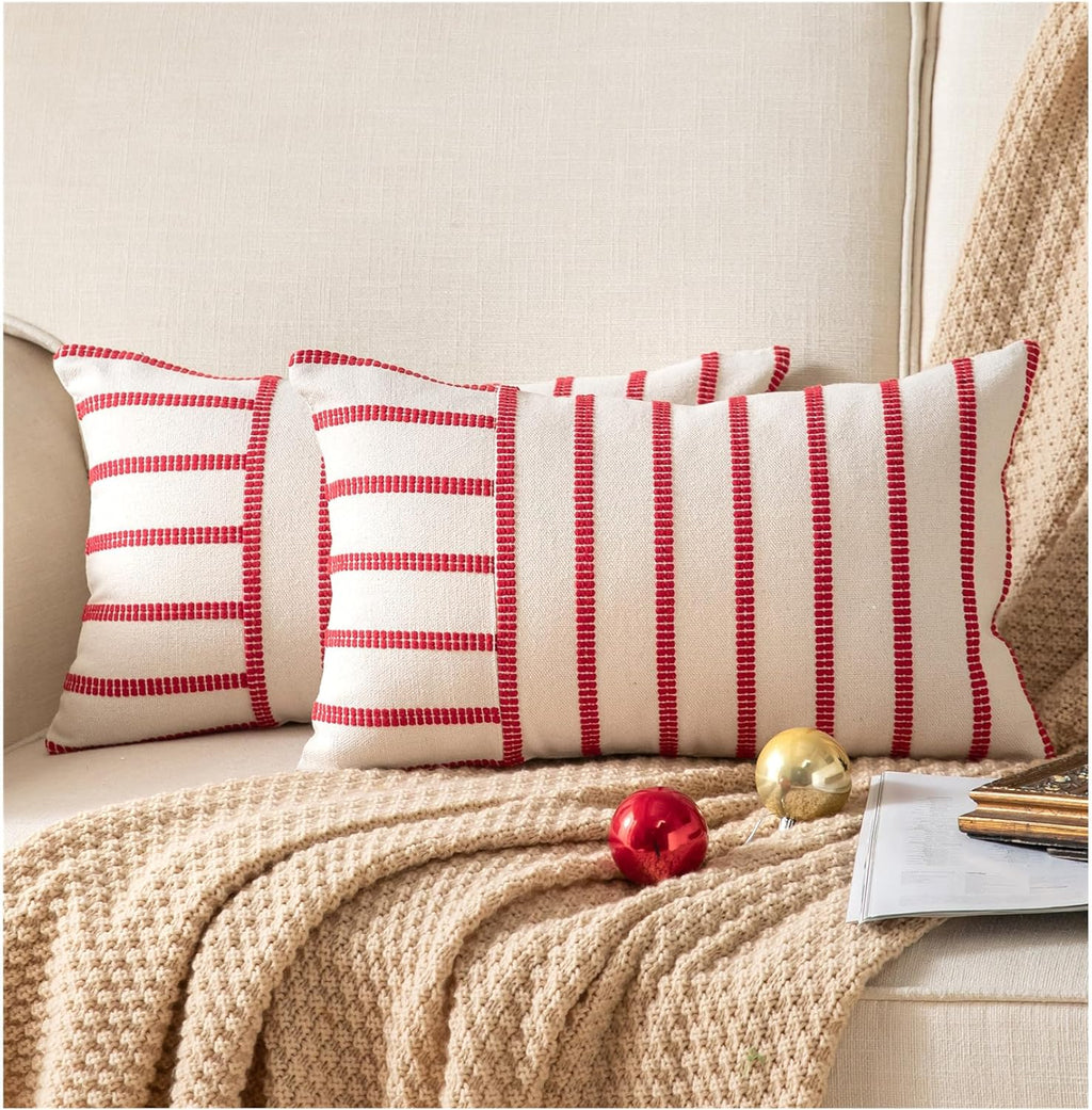Caflife Boho Christmas Pillow Covers 12x20 Set of 2, Soft Farmhouse Decorative Sofa Pillow Cases, Holiday Red Christmas Throw Pillow Covers, Couch Bed Cushion Covers Living Room Home Decor