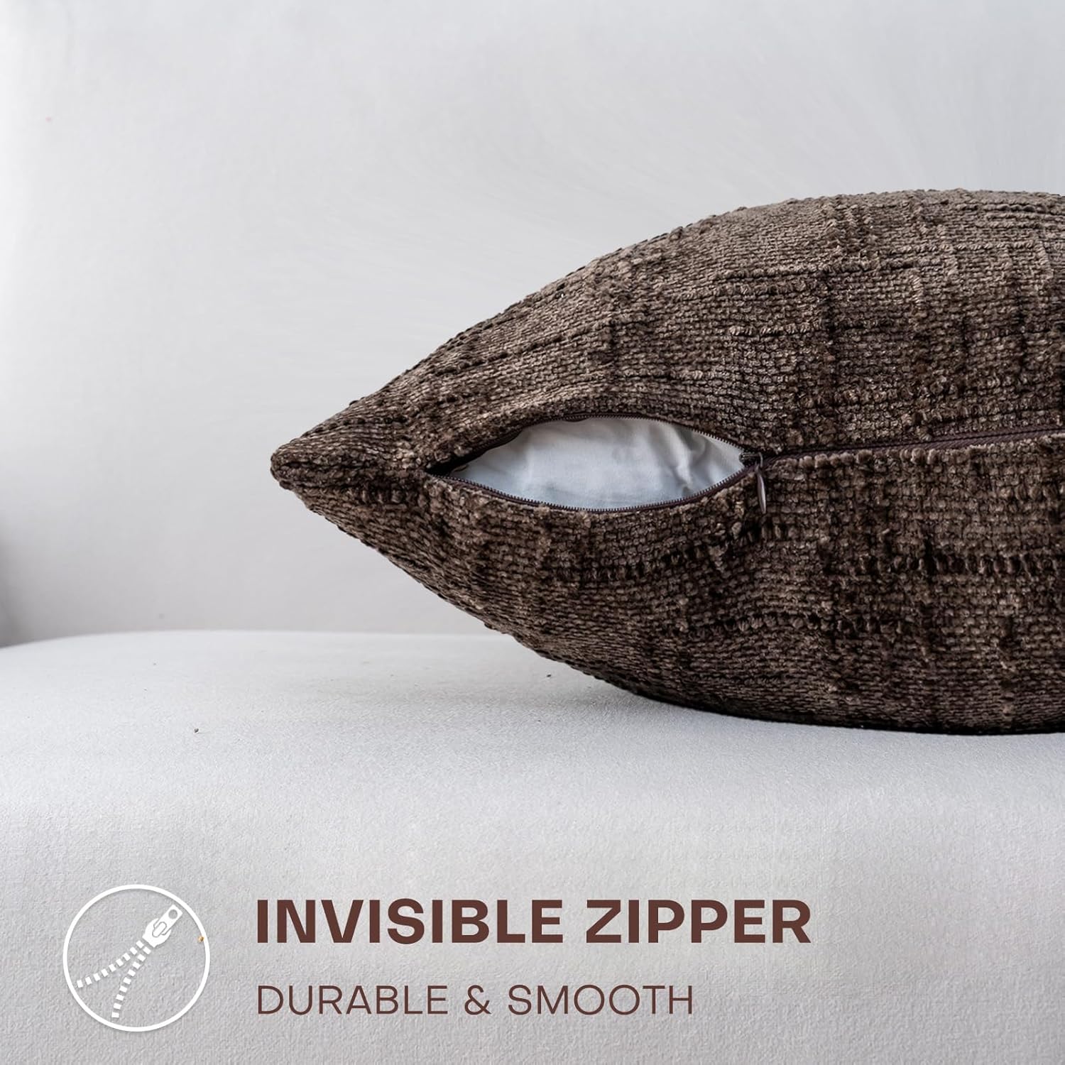 Decorative Throw Pillow Covers 12x20 Inch Set of 2, Soft Solid Farmhouse Chenille Couch Pillows, Spring Pillow Covers for Couch Sofa Bed Living Room Home Decor Pillowcase, Brown