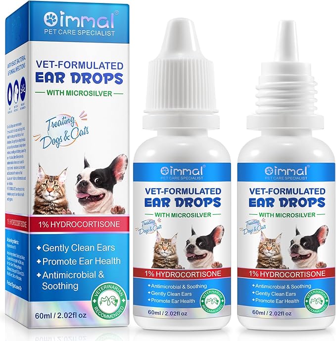 2Pack Ear Infection Treatment Drops for Dogs and Cats,with 1% Hydrocortisone Soothing Dog Yeast Infection, Itchy Ear Relief-Treats Ear Infections for Dogs & Cats - 2 fl oz
