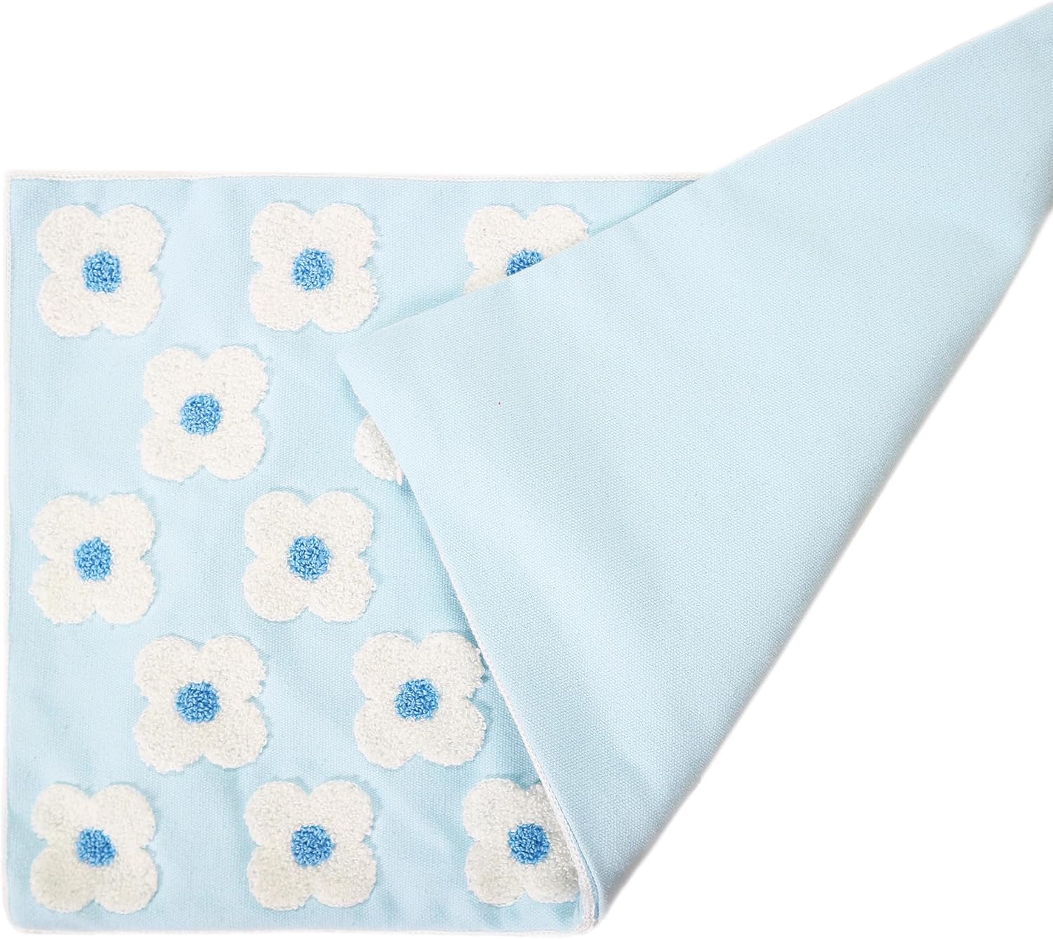 DECOBIRD Embroidery Throw Pillow Cover 12x20 Light Blue Floral Design Home Decor Loop Embroidered Pillow Case Thick Cotton Canvas Square Cushion Cover for Couch 30x50cm, 4 Petal Flowers 1 Piece