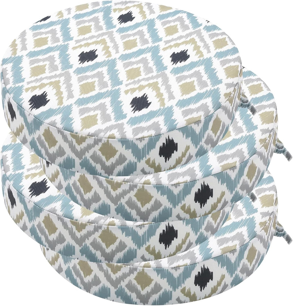 idee-home Outdoor Bistro Chair Cushions, 15”x15”x 3” Thick Outdoor Round Seat Cushions Set of 4 with Ties, Waterproof Round Patio Furniture for Garden