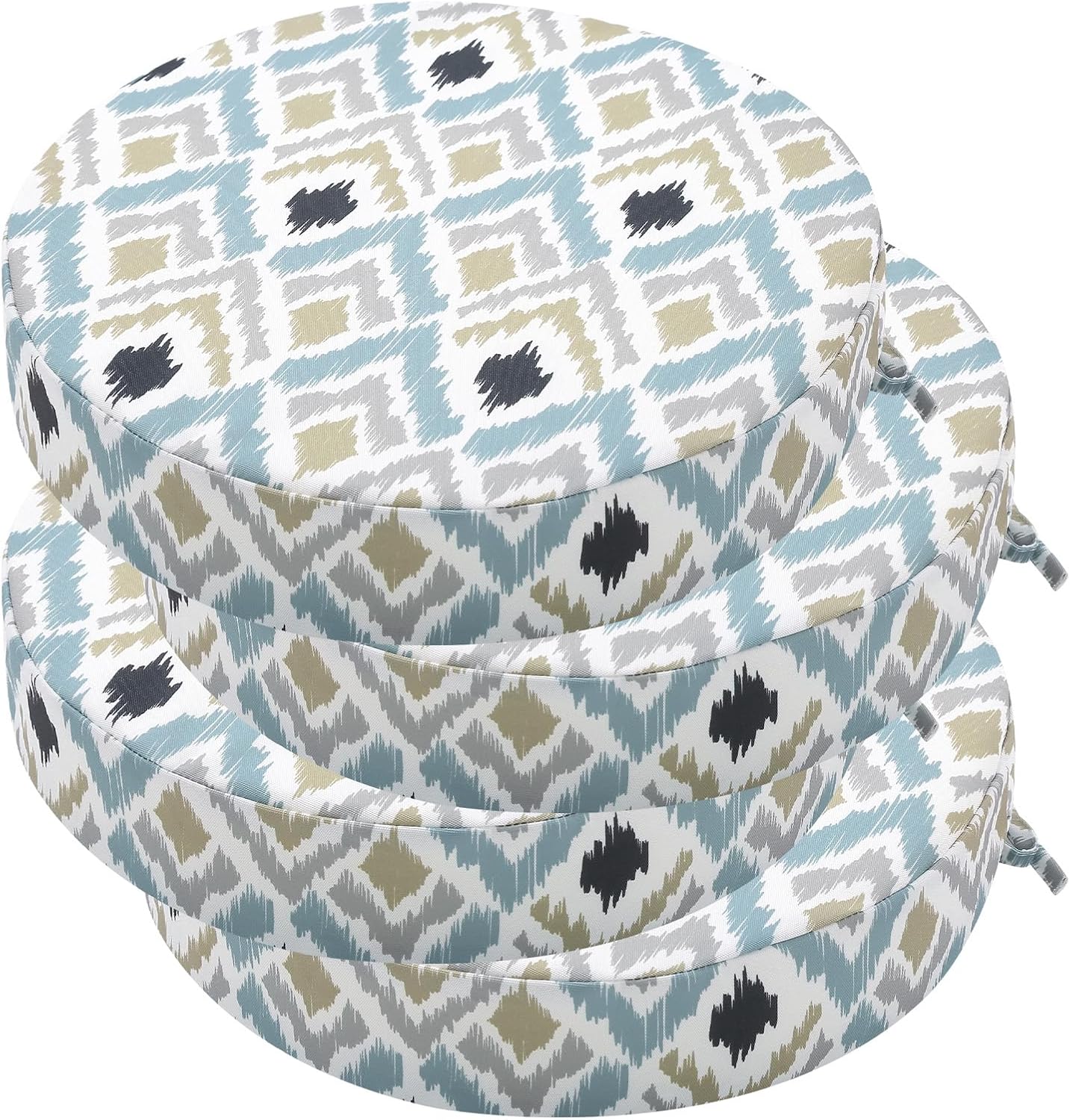 idee-home Outdoor Bistro Chair Cushions, 15”x15”x 3” Thick Outdoor Round Seat Cushions Set of 4 with Ties, Waterproof Round Patio Furniture for Garden