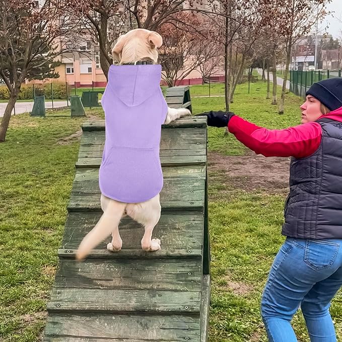 Dog Sweaters,Dog Hoodie,Cozy Fleece Interior Sweatshirt with Hood & Pocket,Leash Hole,Pet Clothes Sweater for Small,Medium,and Large Dogs,Light Purple&XL