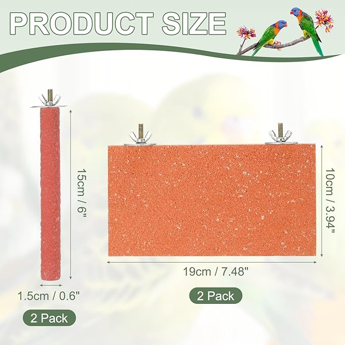 Bird Perch Stand, Wooden Parrot Perch Stand Toy, Paw Grinding Stick, Bird Cage Accessories, 7.48 x 3.94in (Orange, 2 Pcs) Birds Toys Intended for Cage/Parakeets/Conure/Budgie