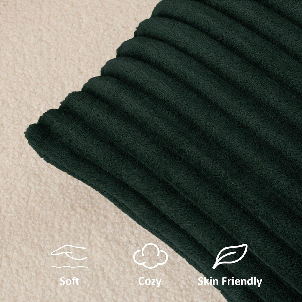 Kevin Textile Christmas Soft Plush 14x24 Inch Lumbar Pillow Cover 1 Pack, Luxury Fluffy Faux Fur Striped Flannel Rectangle Cushion Case for Couch Sofa Chair Bed Home Decor, Dark Green