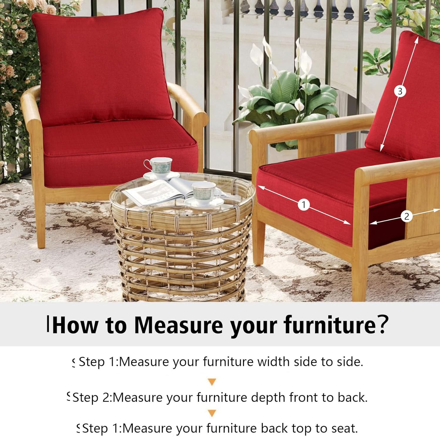 22x24 inch Outdoor/Indoor Deep Seat Patio Cushions Set of 2 Deep Seat Bottom Resilient Foam Filling Water Repellent Stain-Resistant UV Resistant Weather Resistant Chili