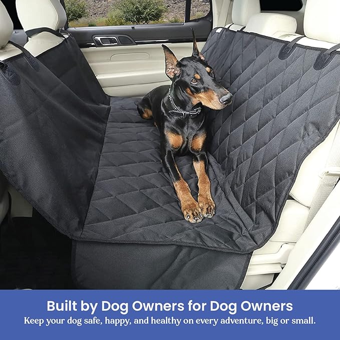 4Knines Dog Backseat Cover with Hammock for Cars, SUVs, and Trucks – Waterproof Layers, Nonslip Seat Protector, Durable Nylon Clips, K9 Shield with Heavy Duty Thread, (Extra Large, Black)