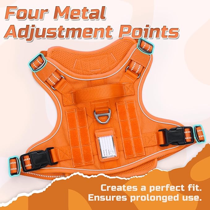 rabbitgoo Tactical Dog Harness Medium Sized Dog, No Pull Military Service Vest with Handle & Molle, Easy Control for Training Walking, Adjustable Reflective Straps, Orange, M