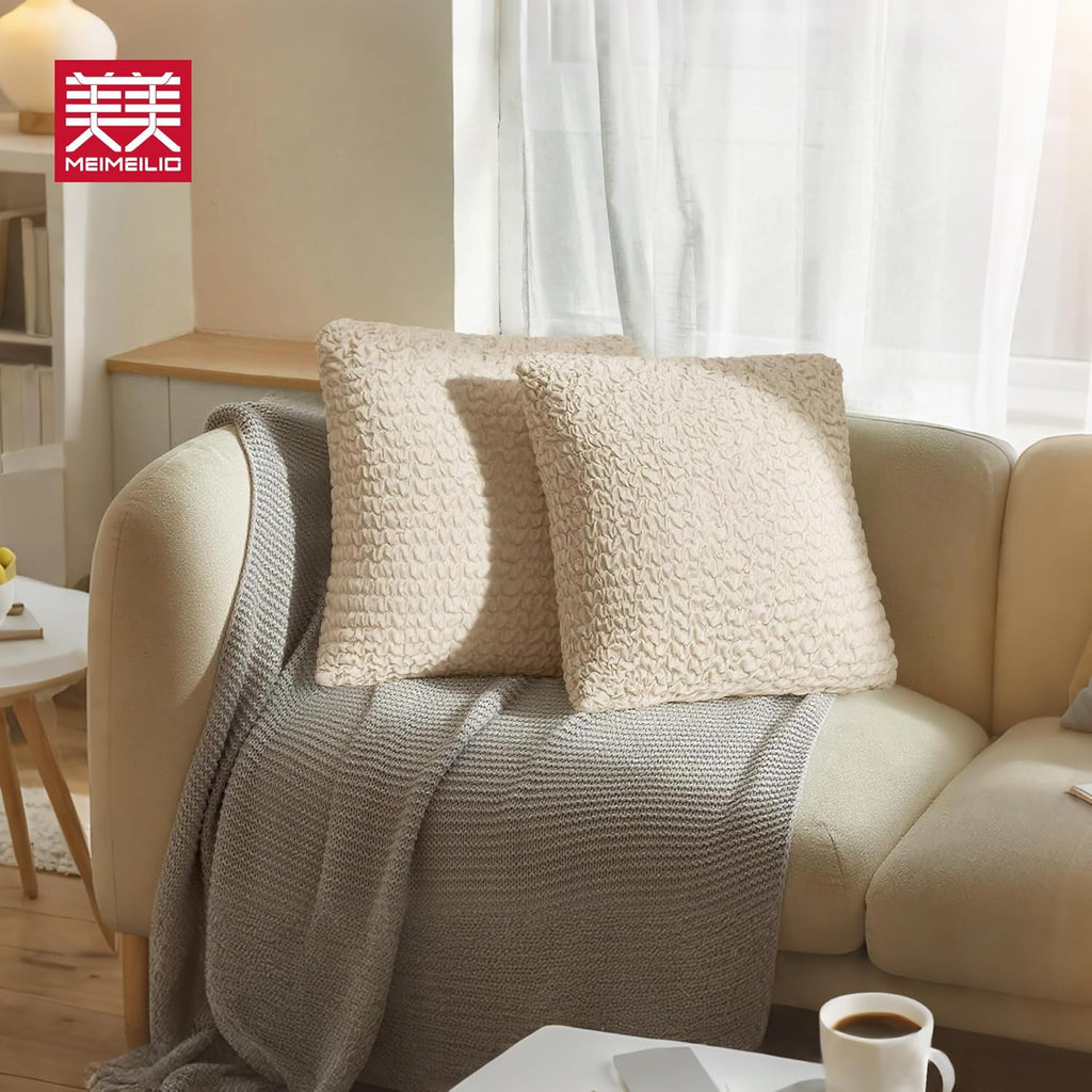 Decorative Throw Pillow Cover Elastic Couch Pillow Covers 18 x 18 & 20 x 20 Inch with Invisible Zipper Cushion Case for Bed Couch Sofa Living Room Home Decor (Pack of 1, Ivory)