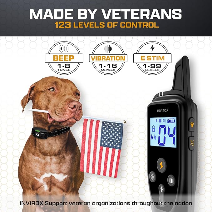 INVIROX Dog Training Collar [2025 Edition] 123 Levels Dog Training Collar with Remote 1100yd Range E Collar for Dogs Training 100% Waterproof Rechargeable, Manual Bark Collar for Large Dog