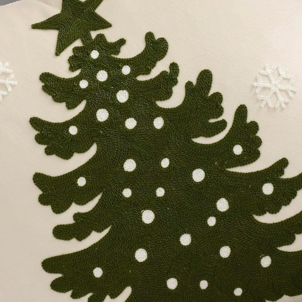 LUOYEHK Christmas Pillow Covers 18x18 Set of 2 Christmas Tree with Snowflakes Decorative Beige Pillow Cases Winter Holiday Velvet Embroidered Cushion Covers for Couch Sofa Bed