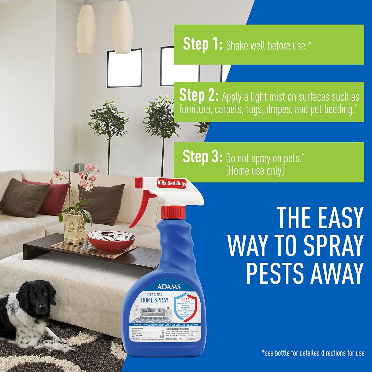 Adams Flea & Tick Home Spray with Precor, Kills Fleas, Flea Eggs, Flea Larvae, Bed Bugs, Ticks, Ants, Cockroaches, Spiders, Mosquitoes And Many Other Listed Nuisance Pests In The Home, 24 Fl Oz