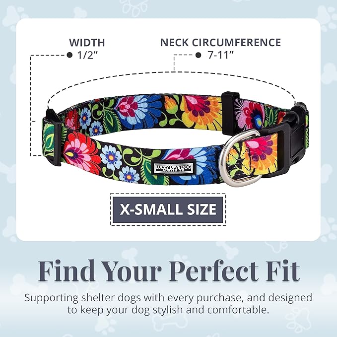 Lucky Love Dog - Adjustable Dog Collar with Easy Click Buckle for Small to Large Ones, Durable, & Comfortable for Male & Female Dogs, Pet Collar for Puppies & Adult Dogs - Blackbird, X-Small