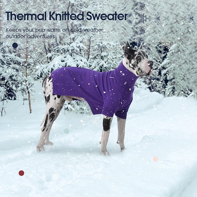 IECOii Great Dane Sweater,5XL Extra Large Sweater for Giant Breed Dogs in Winter,Turtleneck Cold Weather Knit Clothes,Machine Washable,Elastic Pullover for Saint Bernard,Mastiff (Purple,XXXXXL)
