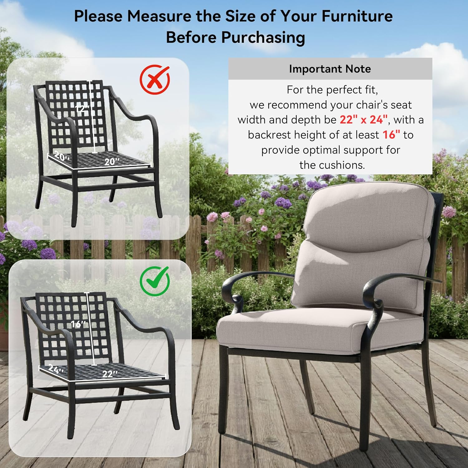 8-Piece Outdoor Patio Cushion Set - Fade & Water Resistant with Removable Olefin Cover, 22x24x4 Inch Memory Foam Cushions for Wicker Sectional Sofa – Beige/Crescent