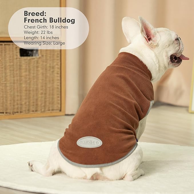 cyeollo Fleece Dog Sweater Vest, Reflective Dog Sweatshirt Pullover Pet Jacket for Small Medium Large Dogs Clothes Boy Girl Pets, Brown & Khaki L