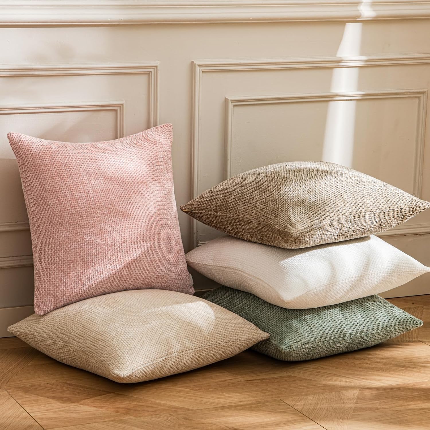 a moment Pink Chenille Throw Pillow Covers 22x22 Inch Pack of 2 Modern Decorative Throw Pillow Covers Farmhouse Cross Covers Home Decor for Sofa Bedroom Living Room