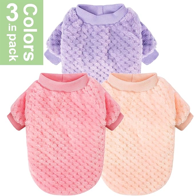 POMIU Dog Sweater, Dog Sweaters for Small Medium Dogs or Cat, Warm Soft Flannel Pet Clothes for Dogs Girl or Boy, Dog Shirt Coat Jacket (Peach+Purple+Rose, XX-Small)