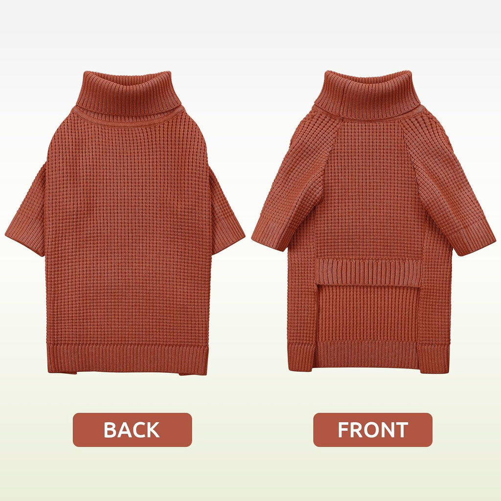 Queenmore Dog Sweater for Large Breeds, Long Sleeve Warm Dog Sweaters, Turtleneck Knitted Pullover Pet Clothes, XL Dog KintSweater, Cat Knitwear, Saddle Brown XL