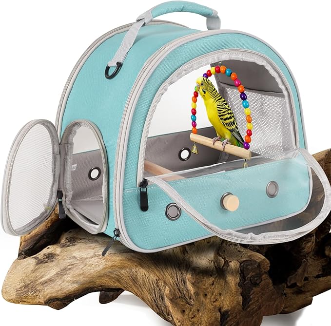Portable Parrot Travel Cage Carrier with Small Swing Toy&Cage Colorful Toys Set Small Bird Parakeet Bag with Standing Perch Bird Carry Transport Bag (Green, Carreir/Swing)