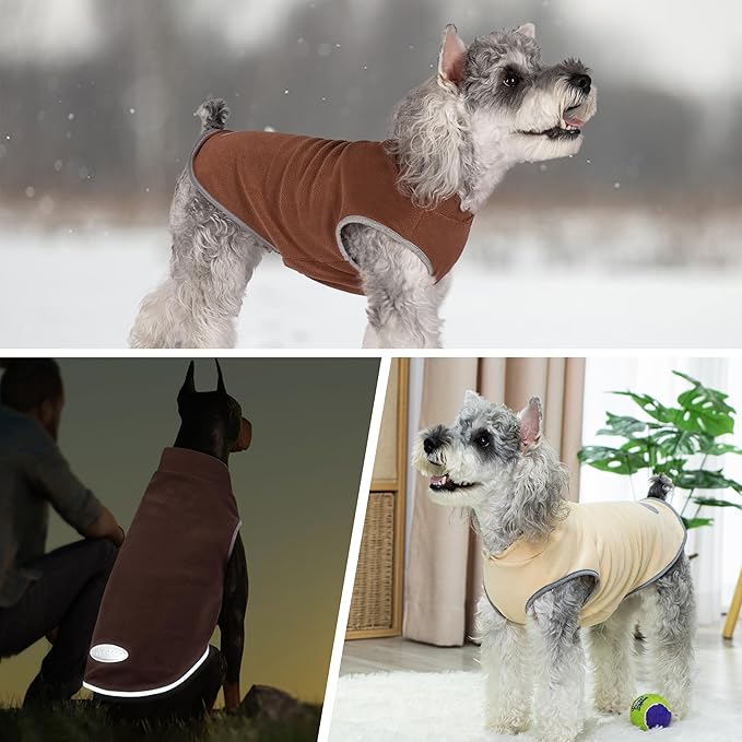 cyeollo 2XL Dog Sweater for Large Dogs Male Female, Reflective Dog Sweatshirt Pullover Jacket Fall Winter Pet Sweaters Warm Pet Clothes, Brown & Khaki XXL