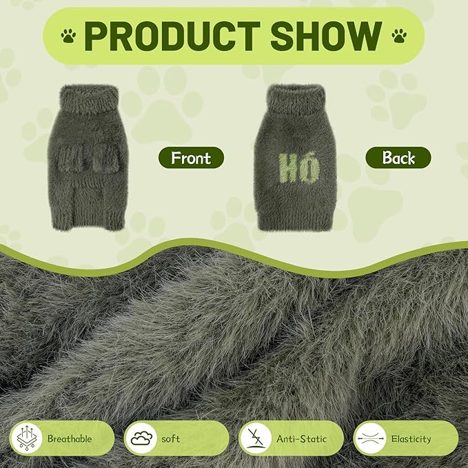 Small Dog Furry Pullover Sweater, Classic Turtleneck Dog Clothes for Cold Weather Cute Warm Pet Clothes for Chihuahua, Bulldog, Dachshund, Pug Green Small