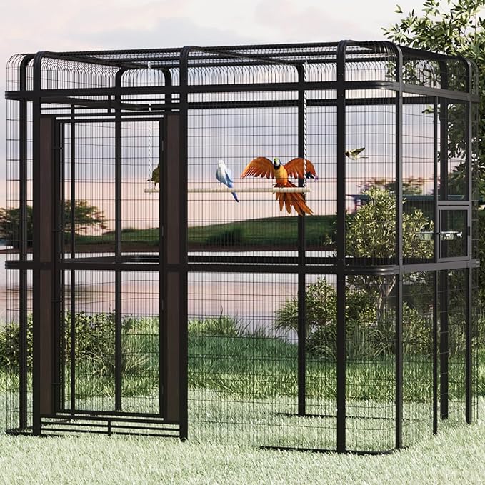 Large Bird Cage for Parakeets Outdoor Bird Aviary Parrot Cage with Perch, Walk-in Heavy Duty Birdcage for Macaws Canaries Parrots Budgie Lovebirds, Black