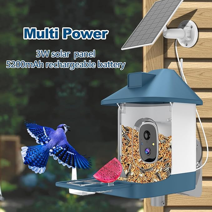 Bird Feeder with Camera,Smart Birdwatching Camera with Solar Powered,AI Identify Species,Instant Notifications,FHD Live View,Auto Record Video in Backyard,Ideal Gifts for Family and Bird Lovers