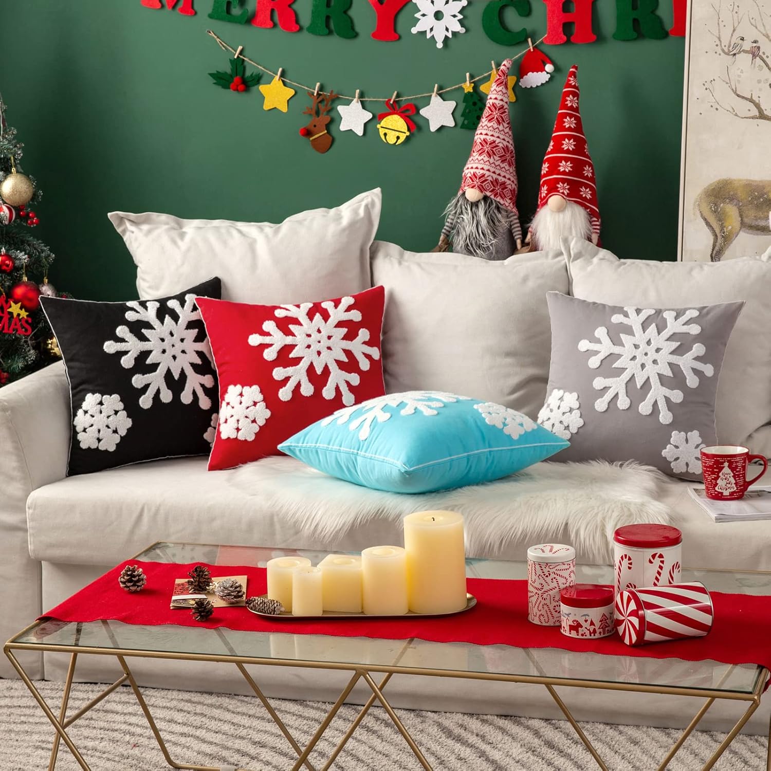 MIULEE Pack of 2 Christmas Decorative Snowflake Throw Pillow Covers Canvas Embroidery Winter Cushion Cases Holiday Decor Soft Pillowcases for Winter Couch Sofa Bedroom Car（Grey, 16x16in）