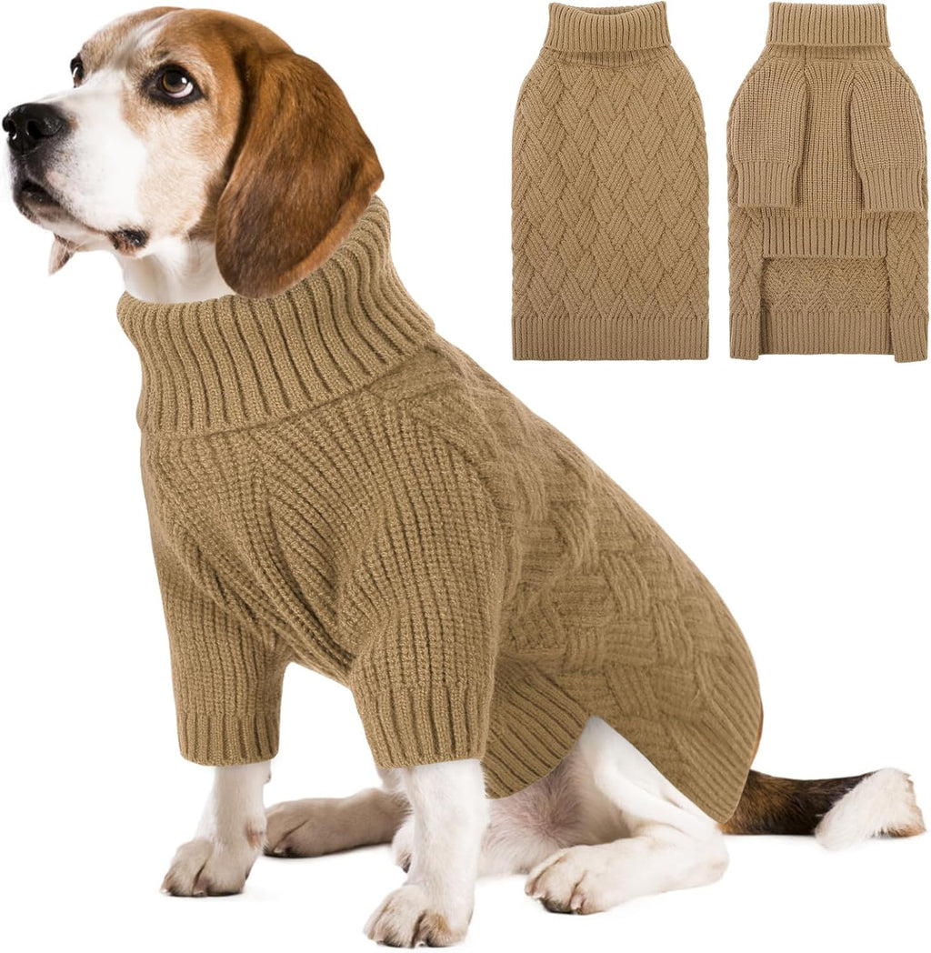 SUNFURA Dog Sweater, Christmas Sweaters for Large Dogs, Solid Color Dog Pullover for Fall Winter, Warm Sweatshirt Knit Turtleneck for Corgi, French Bulldog, Camel L