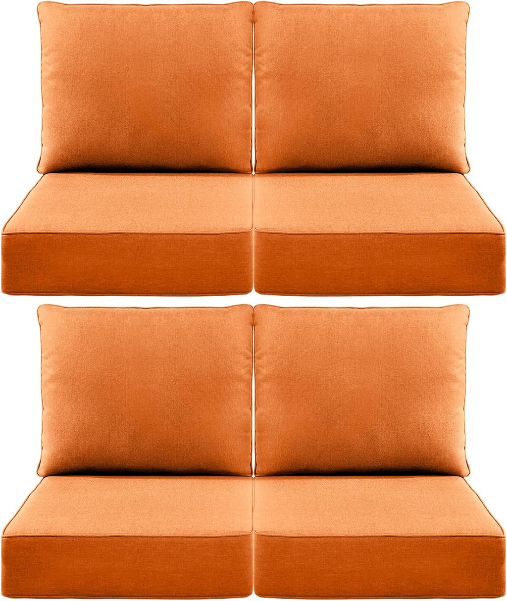 Luxury 6" Outdoor Cushions for Patio Furniture, 24x24x6" Thick Seat Cushion Set of 4, Fade Resistant Couch Chair Replacement Cushions High Density Deep Wicker Chair Cushion w/ Removable Cover, Orange