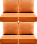 Luxury 6" Outdoor Cushions for Patio Furniture, 24x24x6" Thick Seat Cushion Set of 4, Fade Resistant Couch Chair Replacement Cushions High Density Deep Wicker Chair Cushion w/ Removable Cover, Orange