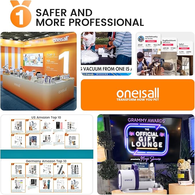 oneisall Dog Grooming Vacuum, Pet Grooming Vacuum with Clipper Nail Grinder, 1.5L Dust Cup Dog deshedding Vacuum Brush with 7 Pet Grooming Tools for Shedding Pet Hair, Home Cleaning