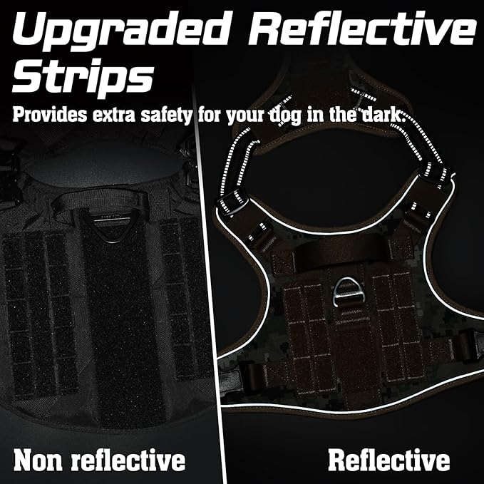 rabbitgoo Tactical Dog Harness for Small Dogs, No Pull Military Service Vest with Handle & Molle, Easy Control for Training Walking, Adjustable Reflective Straps, Brown camo, S