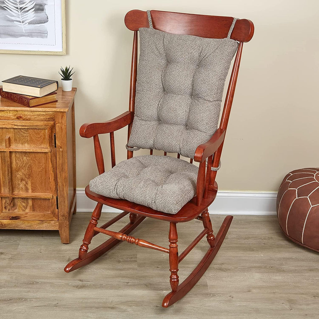 Klear Vu Omega Non-Slip Rocking Chair Cushion, Assembled in USA, Thick Tufted Design, Includes Seat Pad & Back Pillow with Ties, 17x17 Inches, 2-Piece Set, Tyson Graystone