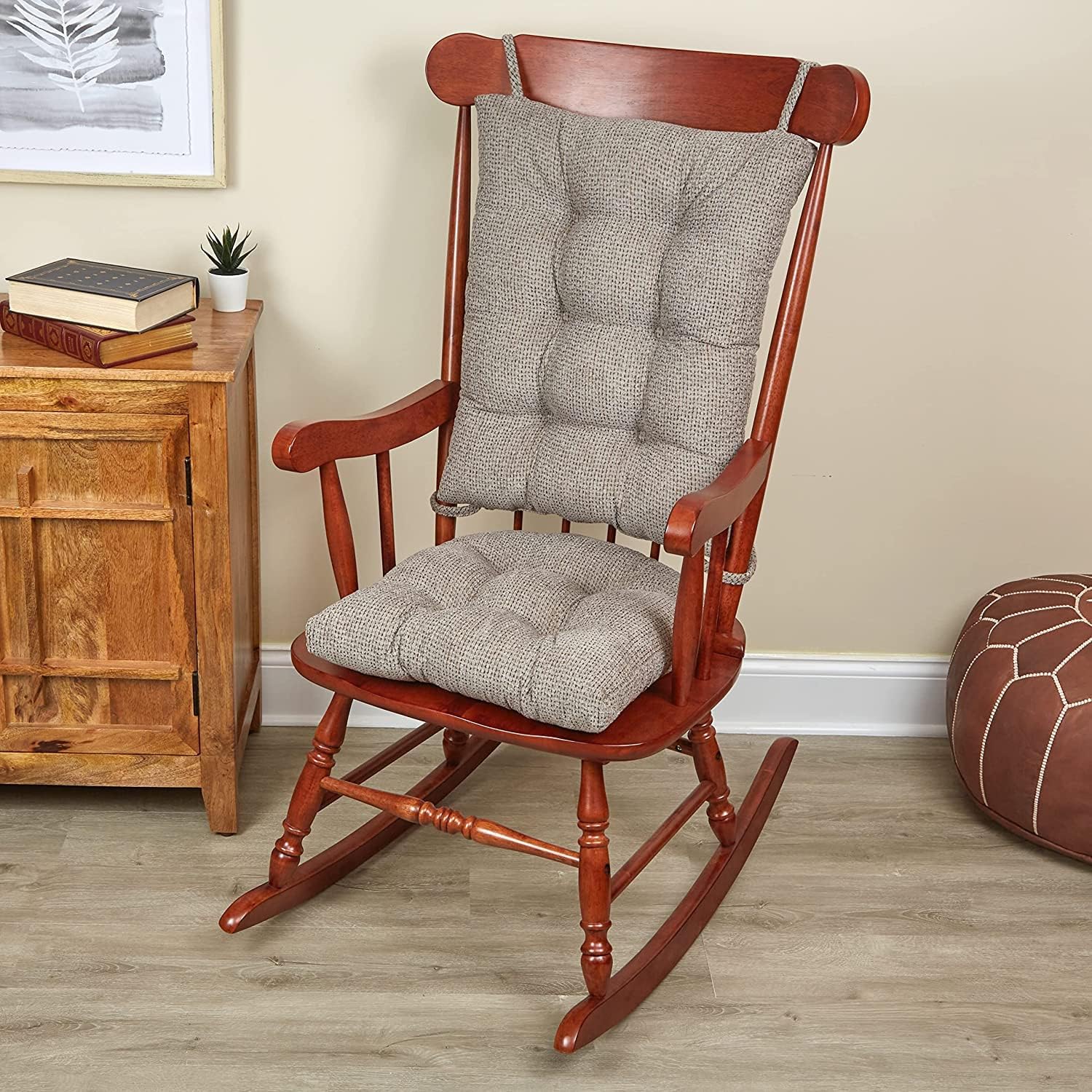 Klear Vu Omega Non-Slip Rocking Chair Cushion, Assembled in USA, Thick Tufted Design, Includes Seat Pad & Back Pillow with Ties, 17x17 Inches, 2-Piece Set, Tyson Graystone