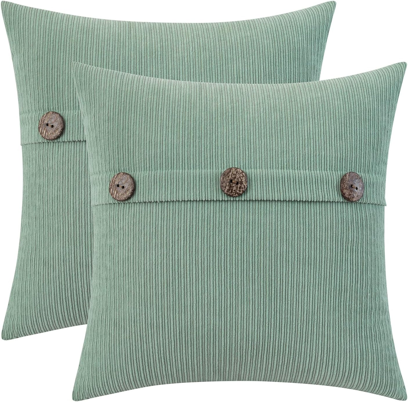 HWY 50 Sage Green Chenille Throw Pillow Covers 16x16 Inch with Triple Buttons, Soft Spring Farmhouse Accent Decorative Cushion Cases for Couch Sofa Bed Bedroom Pack of 2