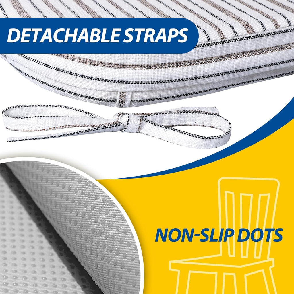 AAAAAcessories D-Shaped Chair Cushions, 2" Thick Dining Chair Pads with Ties and Removable, Machine-Washable Cover, 17" x 16", Pinstripe Brown