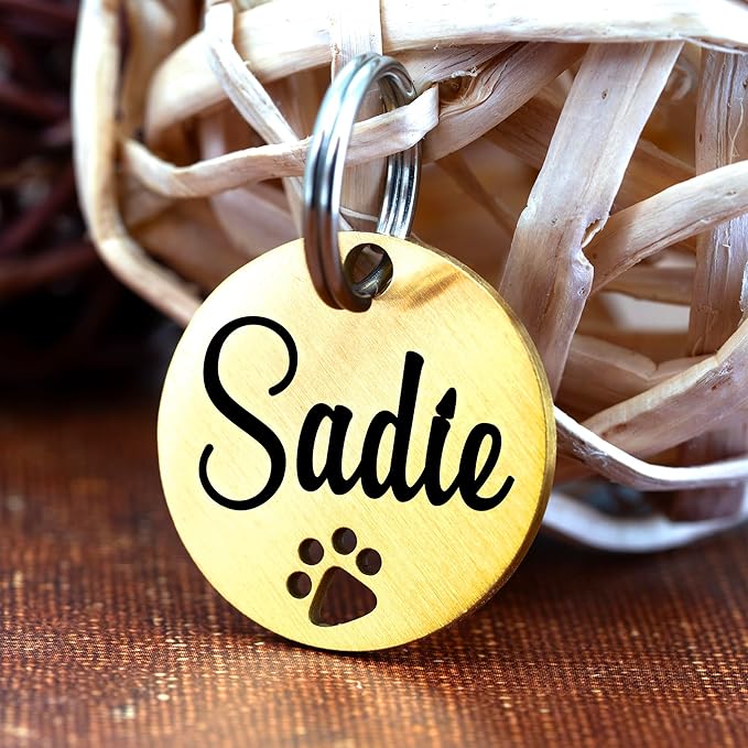 Ultra Joys Dog Tags Personalized for Pets - Hollow Paw Custom Pet ID Tag - Engraved Dog Tag for Small, Large Dogs - Large Round in Gold