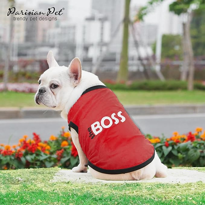 Parisian Pet Dog T-Shirt with Embroidered 'The Boss' Word - Lightweight Dogs Clothes - Sleeveless Dog Outfit Boss - Shirt for Large Dogs, 4XL