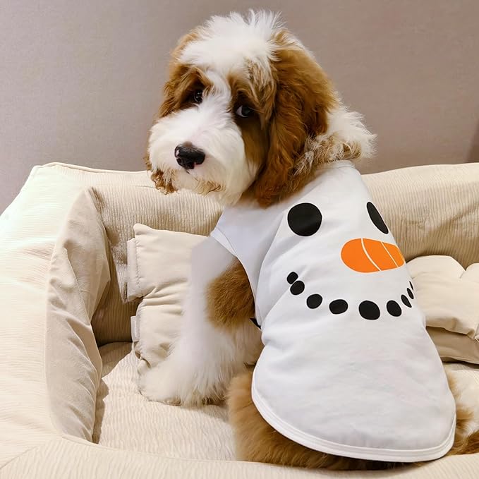Fitwarm Snowman Dog Christmas Outfit, Holiday Dog Clothes for Small Dogs Boy Girl, Cute Pet Shirt, Black, White, Orange, XL
