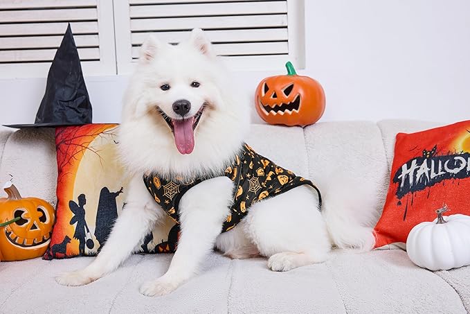 Aiboria Winter Dog Coat Windproof Fleece Jacket with Chest Strap Dog Vest Harness Halloween Black S