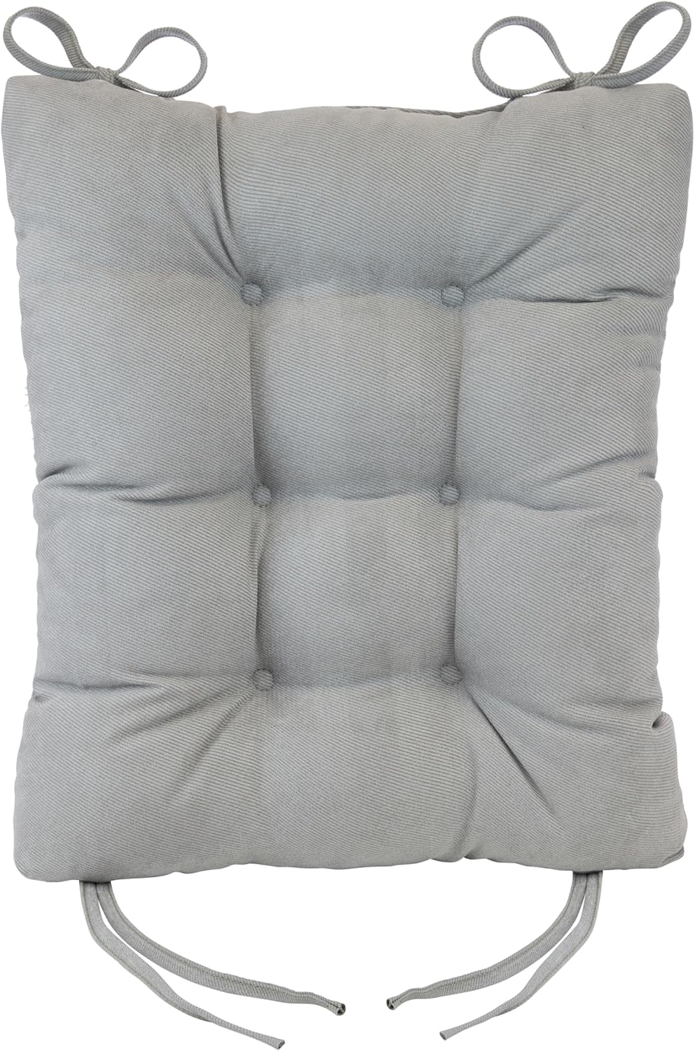 Klear Vu Omega Non-Slip Rocking Chair Cushion Set, Assembled in USA, Thick Padding & Tufted Design, Includes Seat Pad & Back Pillow with Ties, 17x17 Inches, 2-Piece Set, Twillo Gray